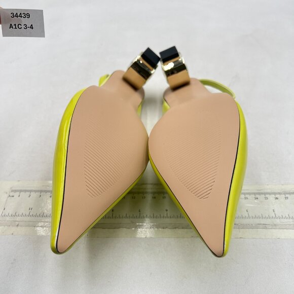 XYD Lemon Yellow Low Heel Edgy Pointed Toe Slip On Slingback Crystal Heel Pumps - Picture 7 of 8